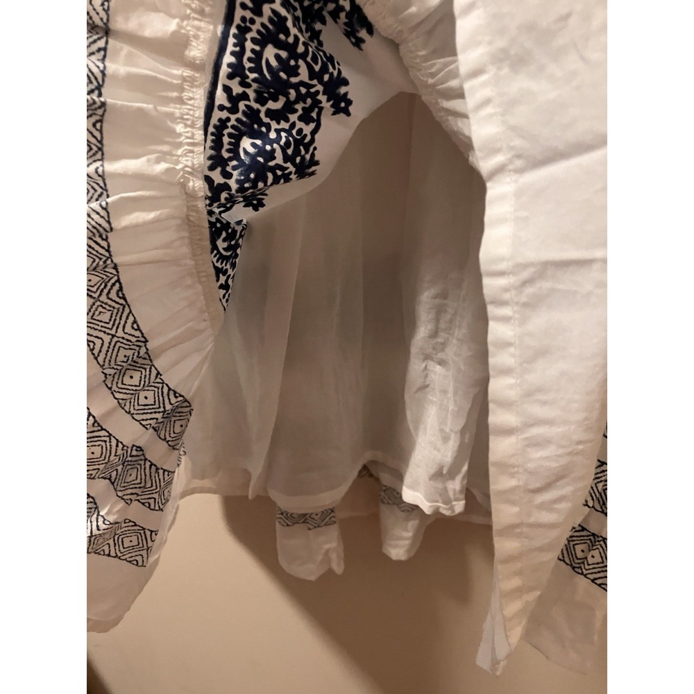 Roller Rabbit Mona Dress White Blue Border Maricruz Sz L Boho Flare - Picture 8 of 9